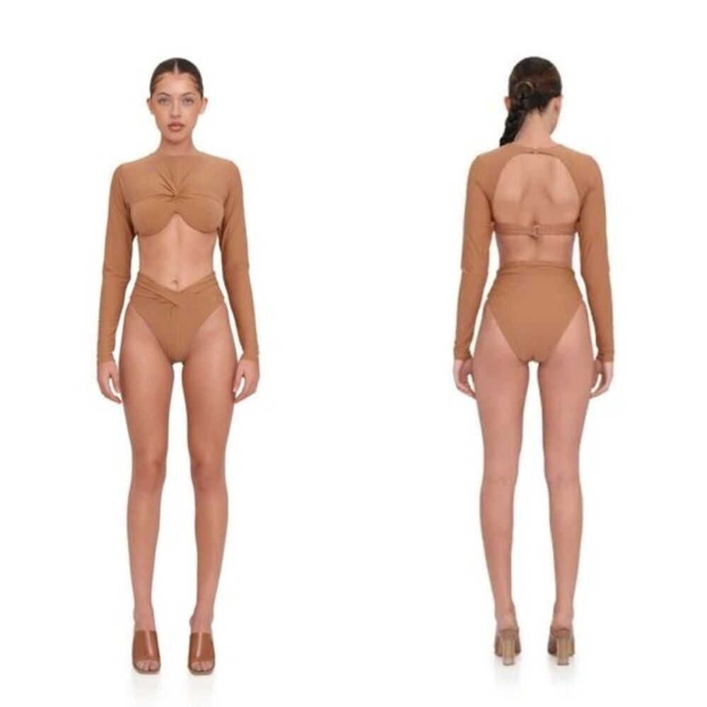 NWT ANDREA IYAMAH AKACIA NUDE LONG SLEEVE BIKINI SET SIZE S